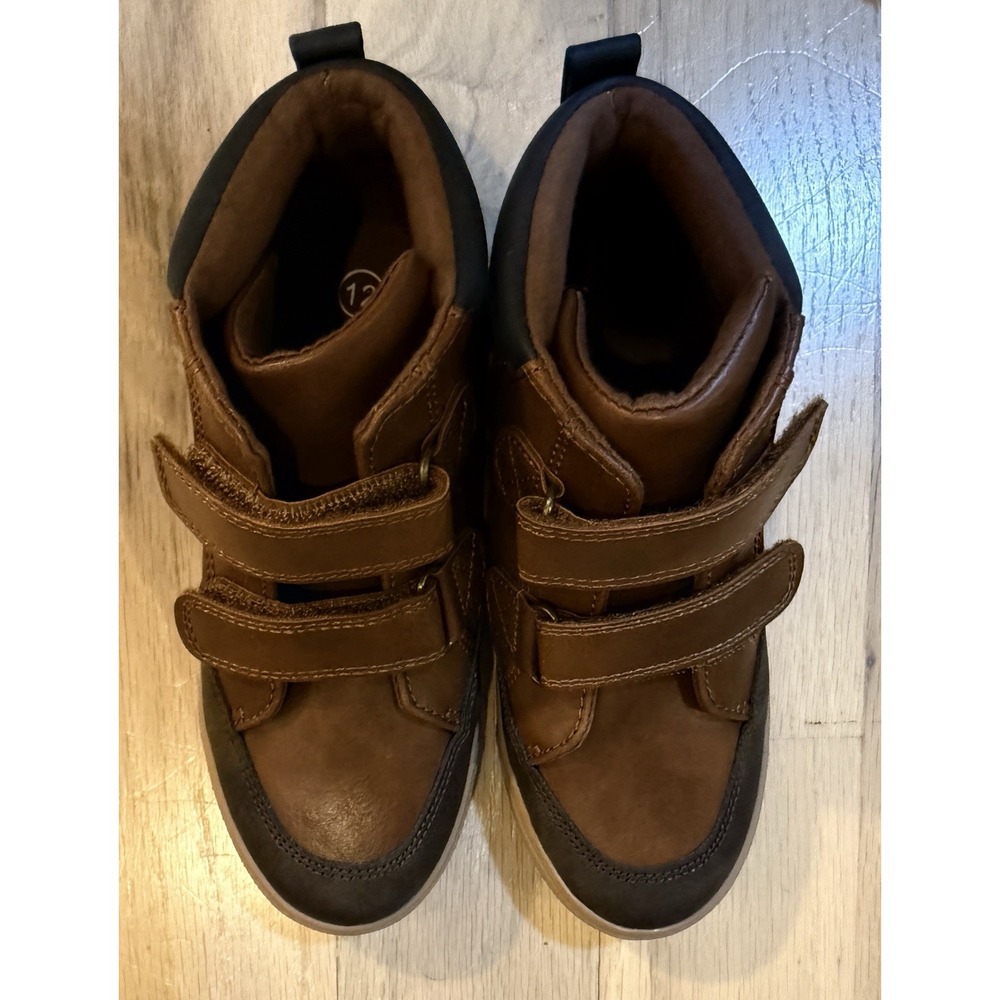 Cat & Jack Boys Brown Navy Blue Ankle Boots Size 12 No Tie Slip On Casual Shoes